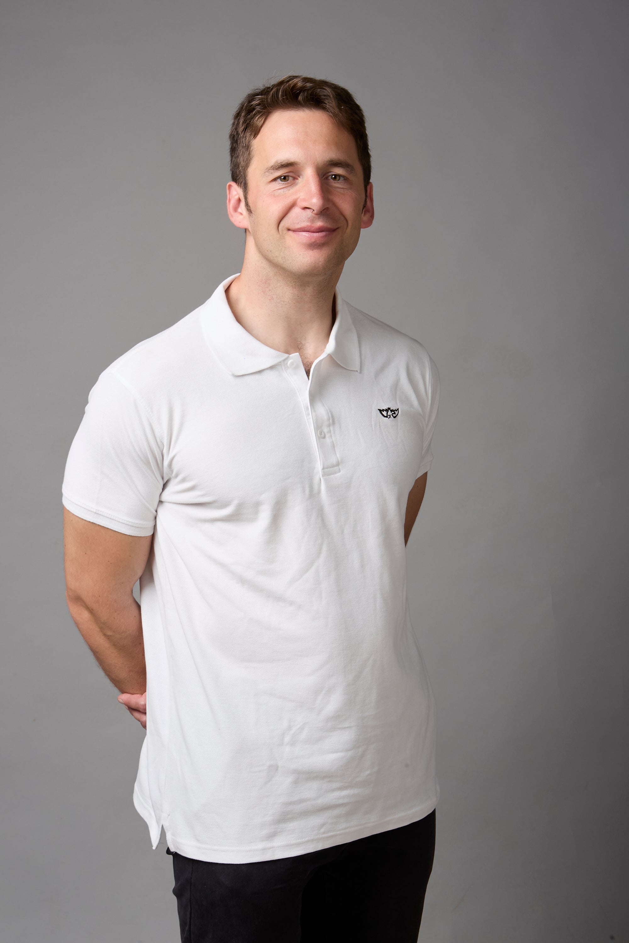 Polo uomo 100% cotone bianca ricamino nero lato cuore
