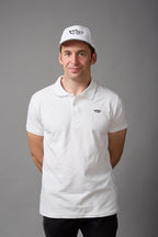Cappellino con visiera 100% cotone bianco con logo e scritta neri