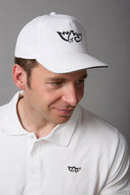 Cappellino con visiera 100% cotone bianco con logo e scritta neri