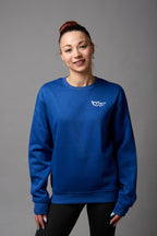 Felpa girocollo unisex 50% cotone, 50% poliestere blu royal con stampa bianca